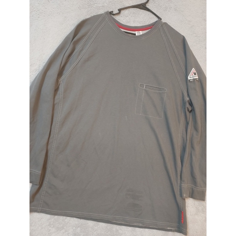 Bulwark FR Shirt Mens 2XL XXL Flame Resistant Gray Long Sleeve Welder SPOTS